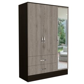 Gangi Mirrored Armoire, Double Door Cabinet, Two Drawers, Metal Hardware, Rods, Four Shelves