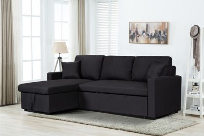 Paisley 82" Black Linen Fabric Reversible Sleeper Sectional Sofa with Storage Chaise
