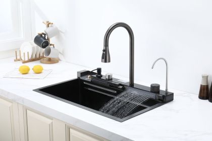 Pull-out Facuet Single Bowl Sink Kitchen Vegetable Sink 304 Whale Waterfall Sink Stainless Steel Dish Sink Vegetable Sink Household Vegetable Was