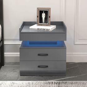2 Set Nightstand with Adjustable LED Strip Light, 2-drawers, Large Storage Space, Suitable for Bedside Table, Coffee Table