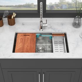 33-inch Undermount Single Bowl Stainless Steel Workstation Kitchen Sink Built-in Z-shape Ledge