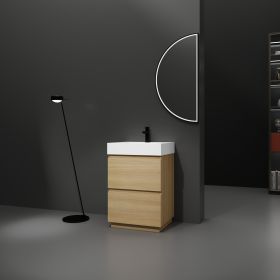 24" Bathroom Vanities with Single Sink Combo, Modern Undermount Bathroom Sink Cabinet with Double drawer, Freestanding Bathroom Sink Cabinet