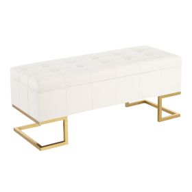 Midas Contemporary/Glam Storage Bench in Gold Steel and White Velvet by LumiSource