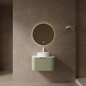 DINA 24" Bathroom Vanity with Sink, Modern Wall-Mounted Floating Curved Edges Striped Bathroom Storage Cabinet with a Drawer