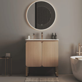 U093-Dalia30F-107 30" Freestanding & Wall Mounted Light Wood Bathroom Vanity with Ceramic Sink