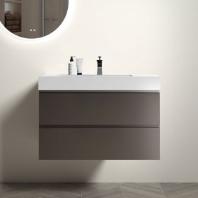 Alice 36" Gray Bathroom Vanity with Sink, Large Storage Wall Mounted Floating Bathroom Vanity for Modern Bathroom