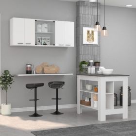 White and Onyx 2-Piece Kitchen Set, Kitchen Island and Wall Cabinet