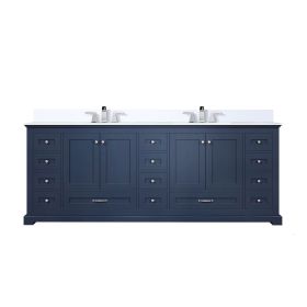 Navy Blue Double Bath Vanity 84 in. W x 22 in. D, White Quartz Top, and Faucet Set