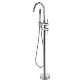 Bathtub Faucet Free Standing Floor Mounted Tub Faucet Tub Filler, Bathroom High Flow Shower Faucets with Handheld Shower (Color: Brushed Nickel)