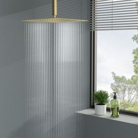 16in.*16in. Ceiling Mount Square 360 Degree Adjustable Stainless Steel High Pressure Rainfall Shower Head, Color In Gold and Oil Rubber Bronze (Color: Gold)