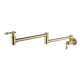 Wall-Mounted Potfiller modern 360-degree rotating kitchen faucet in Brushen Gold (Color: Brushen Gold)