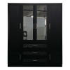 Wooden Armoire Wardrobe Closet with 3 Doors Hanging Rods 4 Drawers Shelves Large Capacity Clothes Storage Cabinet Organization for Bedroom Black