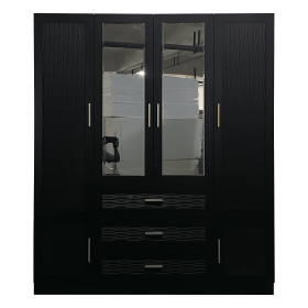 Wooden Armoire Wardrobe Closet with 3 Doors Hanging Rods 4 Drawers Shelves Large Capacity Clothes Storage Cabinet Organization for Bedroom Black (size: YG-61)