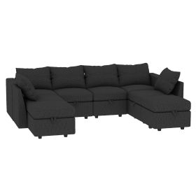 Livelylodge Modern L-Shaped Modular Sectional Sofa, Polyester Upholstery with Sturdy Wooden Frame, Comfortable Couch for Living Room or Office (Color: Black)