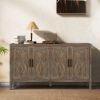 60 inches Modern Farmhouse Accent Cabinet with 4 Doors and Adjustable Shelf Wood Sideboard Buffet Cabinet Console Table Credenza Buffet Table for
