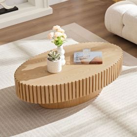 Modern Handcraft Drum Coffee Table Length 43.7 inch Ellipse Coffee Table for Living Room,Oval Small Coffee Table with Sturdy Pedestal (Color: Natural Ash, Material: MDF)
