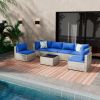 7 Pieces Outdoor Patio Furniture Set, Wicker Patio Conversation Sectional Sofa Set, All Weather PE Rattan Sofa with Glass Table and Cushions