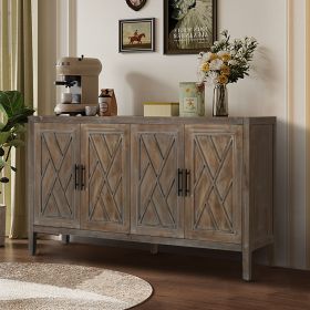 60 inches Modern Farmhouse Accent Cabinet with 4 Doors and Adjustable Shelf Wood Sideboard Buffet Cabinet Console Table Credenza Buffet Table for (Color: as Pic)