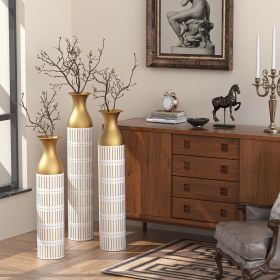 Floor Metal Vases Decorated White Metal vases Set of 3 gorgeous home decoration large glazed metal vases 24in/28.7in/33.5in height (Color: as Pic)